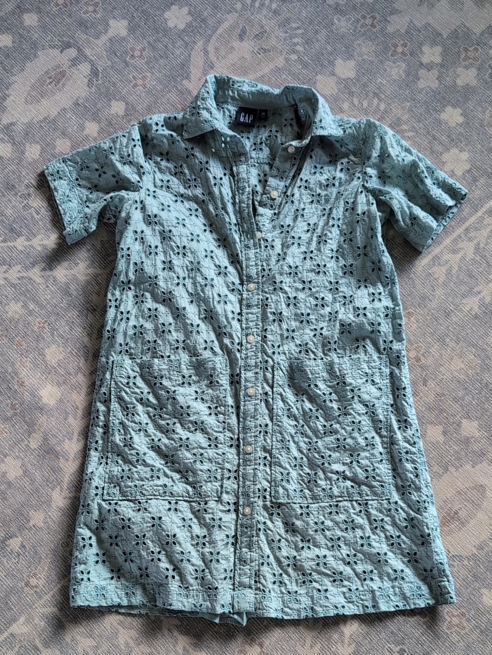GAP Light Blue Eyelet Button-down Shirt Dress, xS